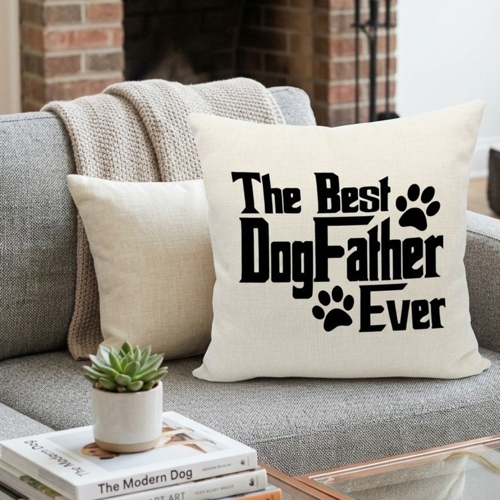 The Best DogFather Ever Throw Pillow Cover‎ Cream Linen Pet Lover Gift Square